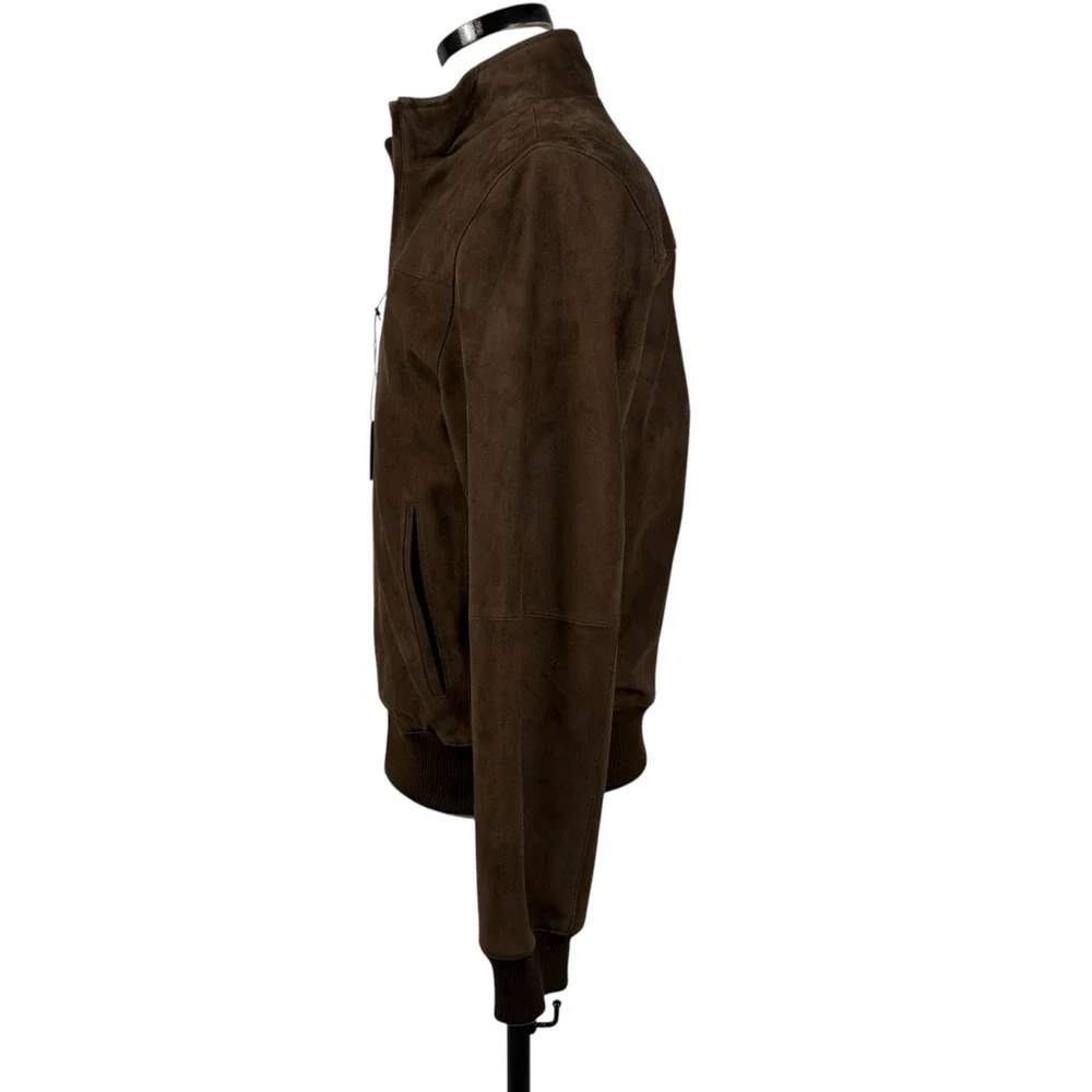 Brooks Brothers Brown Suede Leather‎ Jacket Mens S Full Zip Bomber Pockets NEW